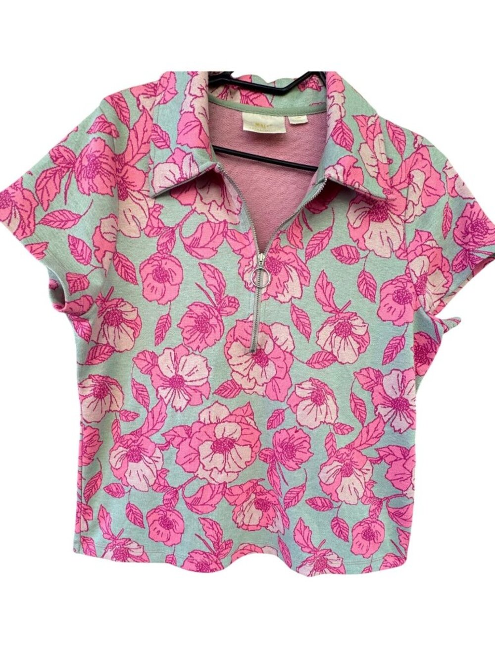 Maeve Anthropologie Floral Jacquard Blouse Top Women's XL Pink Rose Zip Front